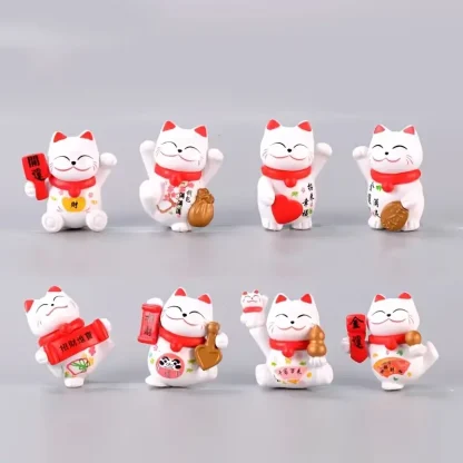 8個のかわいい猫のオーナメント、ケーキデコレーション、クリエイティブな誕生日プレゼント、フォーチュンキャットオートオーナメント、手芸ペンダント、テーブル盆栽デコレーションDIY